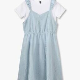 Girls Schiffli Embroidered Pinafore Dress with T-Shirt-picture-40