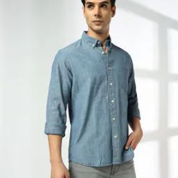 Men Regular Fit Denim Shirt with Patch Pocket-image-57