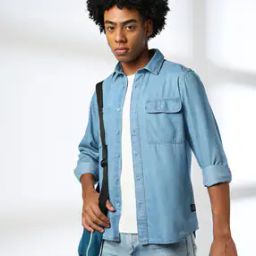 Men Regular Fit Denim Shirt with Flap Pockets-image-10
