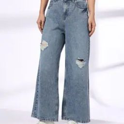 Women Light-Wash Distressed Wide-Leg Jeans-image-98