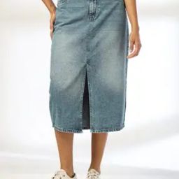Women Washed Mid-Rise Straight Skirt-image-24