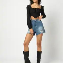 Women High-Rise Regular Fit Denim Shorts with Insert Pockets-image-42
