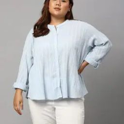 Striped Top with Mandarin Collar-image-26