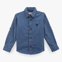 Boys Regular Fit Cotton Shirt with Logo Embroidery-image-3