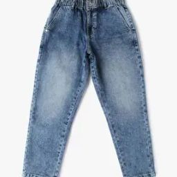 Girls Acid-Wash Relaxed Fit Paperbag Jeans-14
