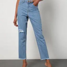 Women Straight Fit Jeans with Frayed Hem-image-50