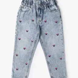 Girls Heavily Washed Relaxed Fit Jeans-image-3