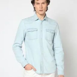 Men Full-Sleeve Denim Shirt with Flap Pockets-image-71