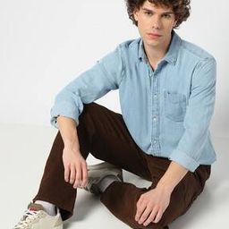 Long Sleeves Button-Down Denim Shirt-14