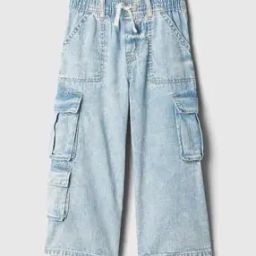 Girls Heavily Washed Baggy Fit Jeans with Cargo Pockets-image-41