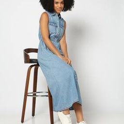 Light Wash Button-Up Denim Dress-39