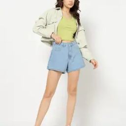 Women Washed Regular Fit Denim Shorts-picture-19
