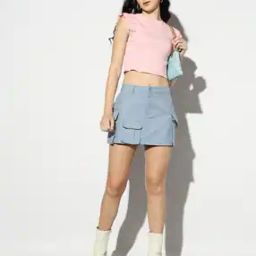 Denim A-Line Cargo Skirt-image-77