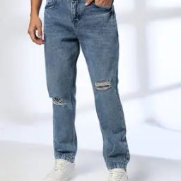 Men Mid-Wash Loose Fit Distressed Jeans-image-65