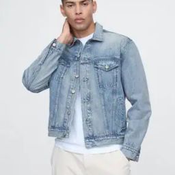 Men Washed Relaxed Fit Denim Jacket with Flap Pockets-picture-44