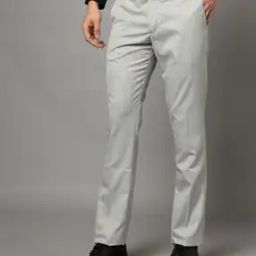 Men Slim Fit Cotton Flat-Front Trousers-image-1