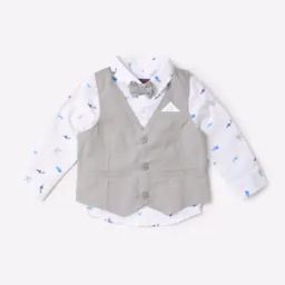 Printed T-shirt with Waistcoat & Bow Tie Set-36