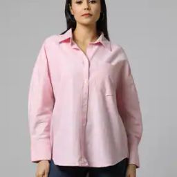 Women Oversized Shirt with Patch Pocket-image-10