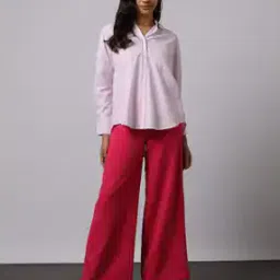 Women Striped Oversized Fit Shirt with Patch Pocket-image-59