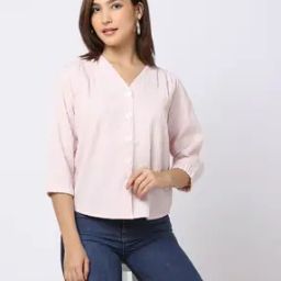 Striped Button-Down V-Neck Top-image-48