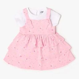 Printed Ruffle Dungaree Dress & T-Shirt Set-34