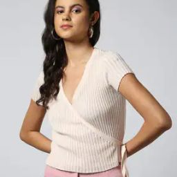 Pointelle Knit Wrap Top-19