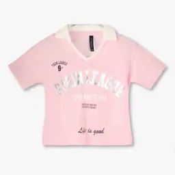 Girls Typographic Print Relaxed Fit Polo T-Shirt-image-92