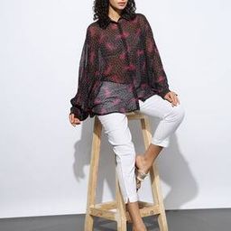 Floral Printed Dolman Sleeves Chiffon Shirt-27