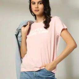 Women Typographic Print Boxy Fit Round-Neck T-Shirt-image-56