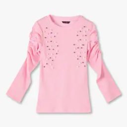 Girls Embellished Slim Fit Round-Neck T-Shirt-image-67