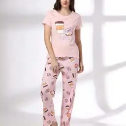 Women Graphic Print T-Shirt & Pyjamas Set-picture-13