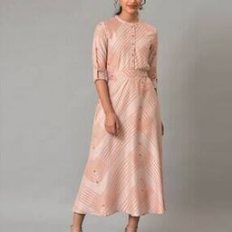 Geometric Print A-Line Dress with Belt-image-53