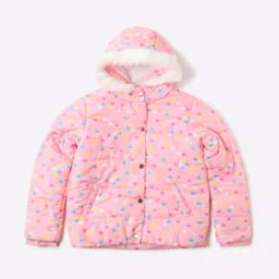 Heart Print Button-Front Puffer Jacket-image-5