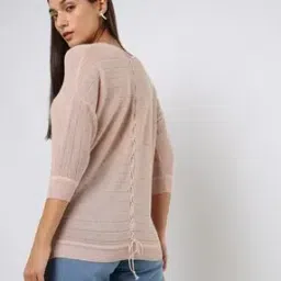 Striped Sweater with Back Tie-Up-image-84