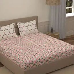 144 TC Geometric Print Double Bedsheet with Pillow Covers-2