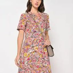 Printed Button-Down A-line Dress-image-3