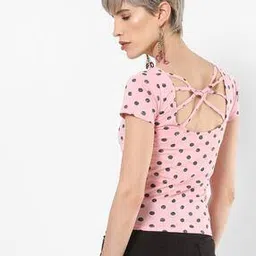 Polka-Dot Print Top with Criss-Cross Back-image-85