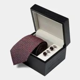 Men Worldly Wise Geometric Print Tie with Cufflinks-image-102
