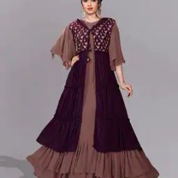 Embroidered Gown with Jacket-image-7