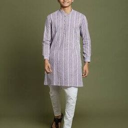 Boys Printed Kurta Pyjama Set-image-36