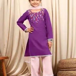 Girls Embroidered Straight Kurta Suit Set-image-43