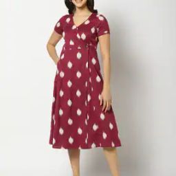 Ikat Printed Overlap Fit & Flare Dress-image-3