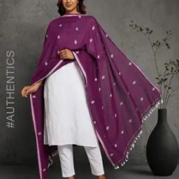 Cotton Handloom Jamdani Dupatta with Pom-Poms-43