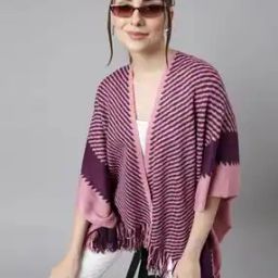 Women Striped Front-Open Cape-image-2