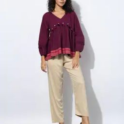 Women Relaxed Fit V-Neck Peplum Top-picture-45