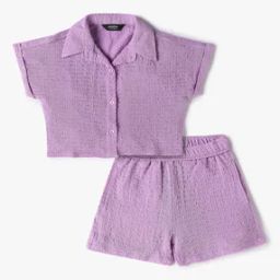 Girls Patterned Boxy Fit Shirt & Shorts Set-image-92