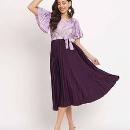 Women Printed Fit & Flare Dress with Tie-Up Belt-image-5