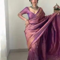 Women Kanjeevaram Saree with Contrast Zari Border-image-5