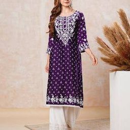 Embroidered Round-Neck Straight Kurta-image-51