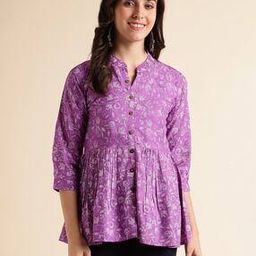Women Floral Print Flared Kurti-image-30
